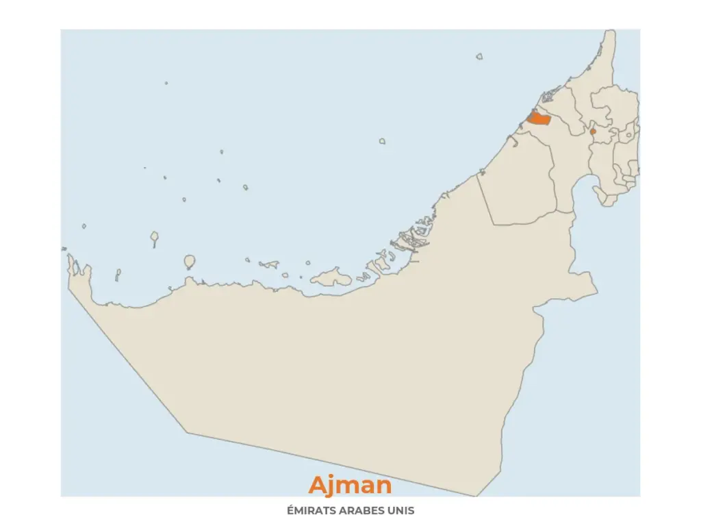 Carte d'Ajman situant l'émirat aux Émirats Arabes Unis