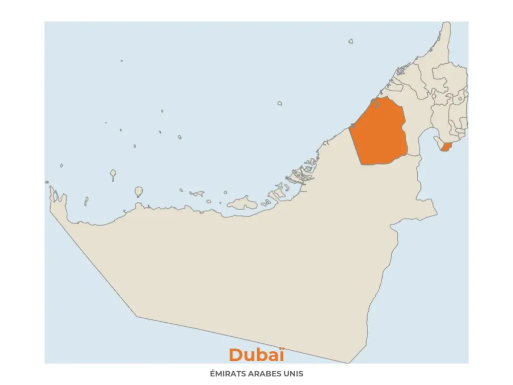 carte-dubai-emirats-1 Carte de Dubaï situant l'émirat aux Émirats Arabes Unis