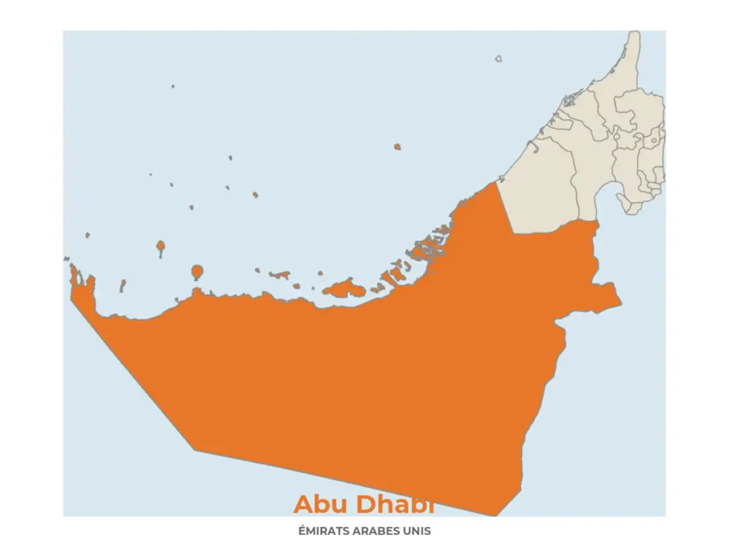 Carte d'Abu Dhabi situant l'émirat aux Émirats Arabes Unis