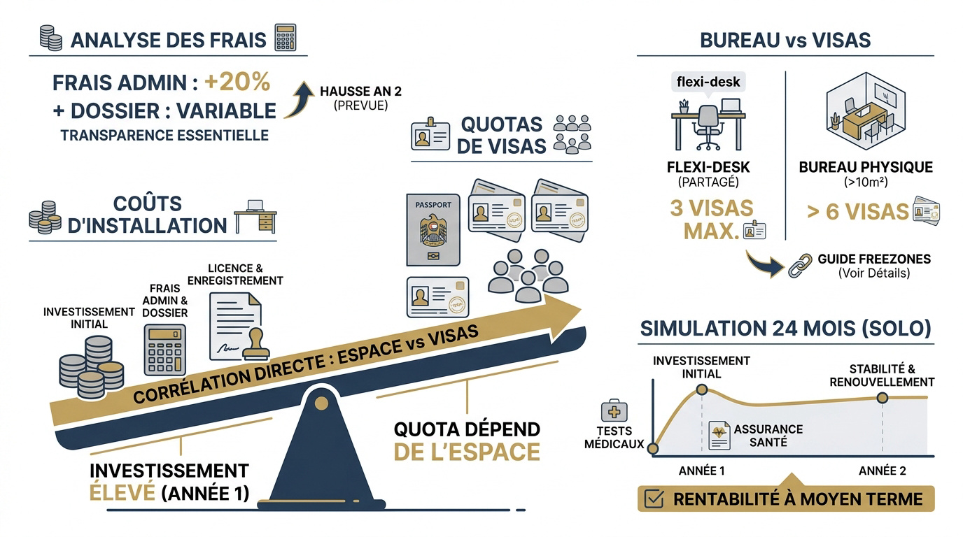 Comparatif des coûts de visas et quotas de bureaux en zone franche à Dubaï