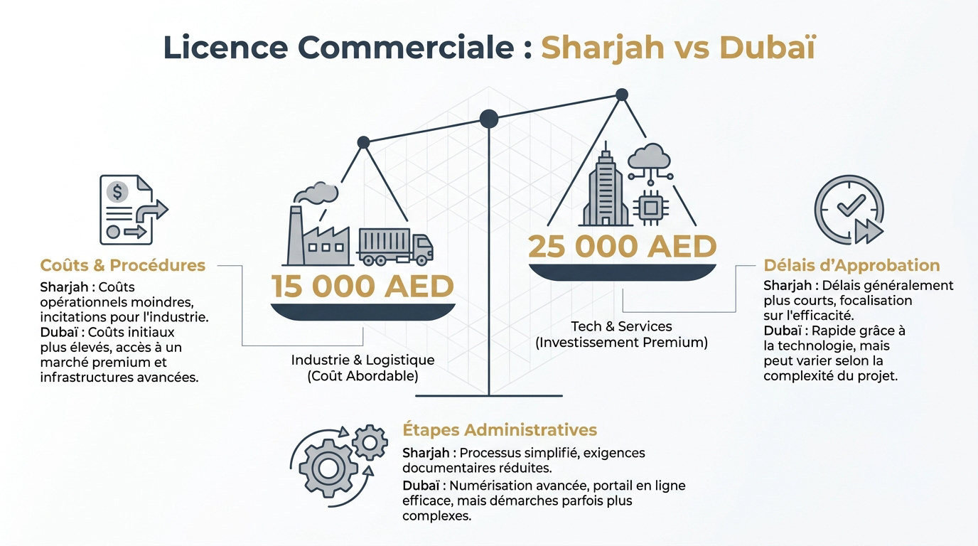 Comparaison des coûts de licence commerciale entre Sharjah et Dubaï
