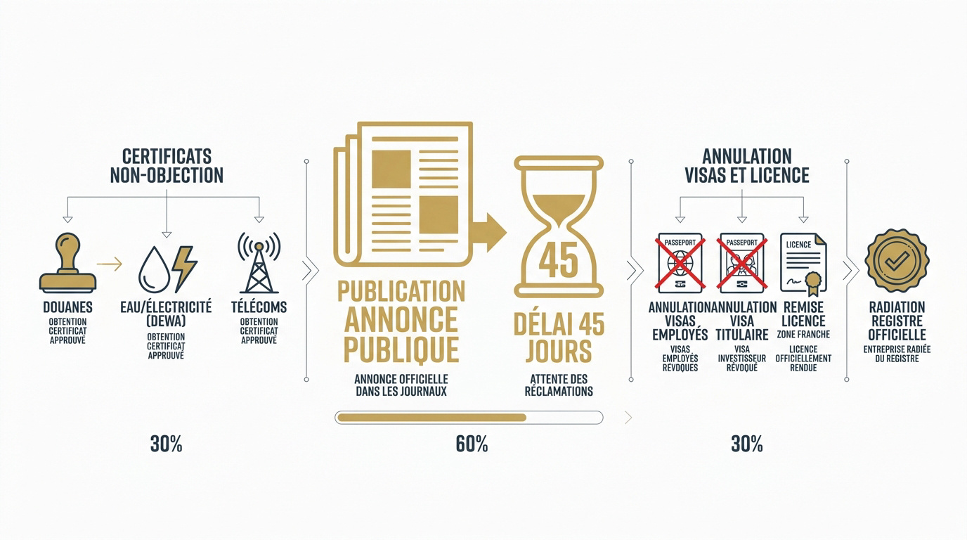 Schéma des étapes clés de la procédure de liquidation dubaï