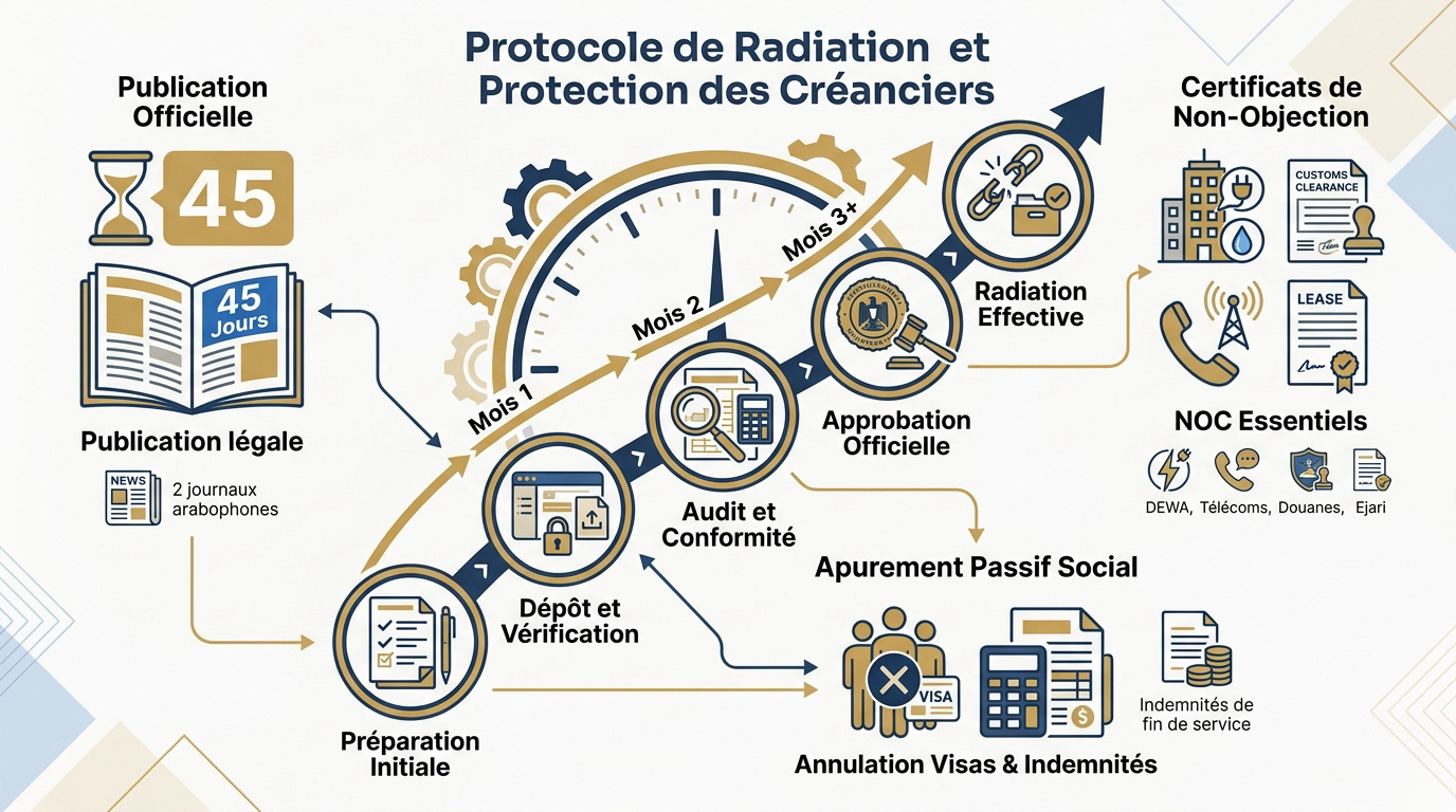 Procédure de radiation et protection des créanciers à Dubaï