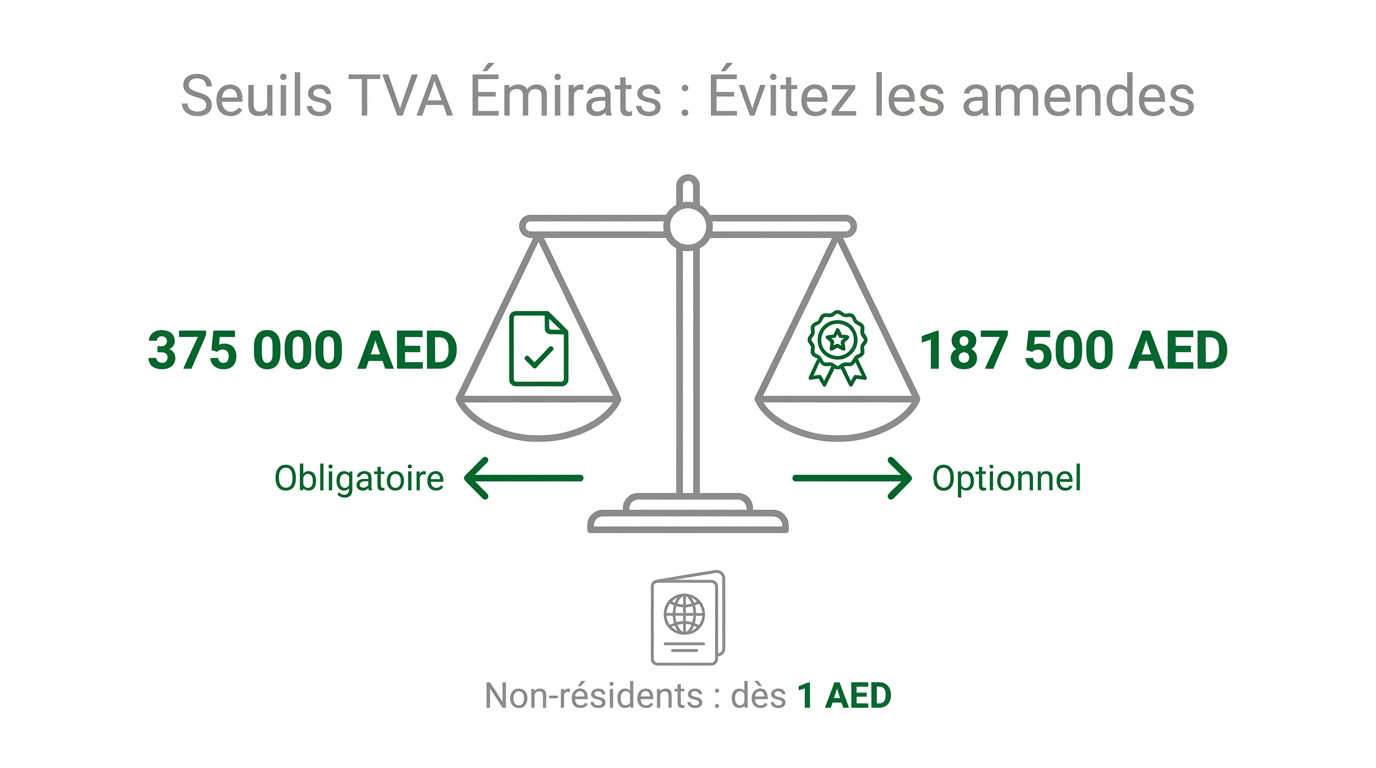 Tableau récapitulatif des seuils de TVA obligatoires et volontaires aux Émirats Arabes Unis