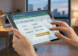 Mains tenant une tablette effectuant un virement international en euros vers des dirhams émiratis.