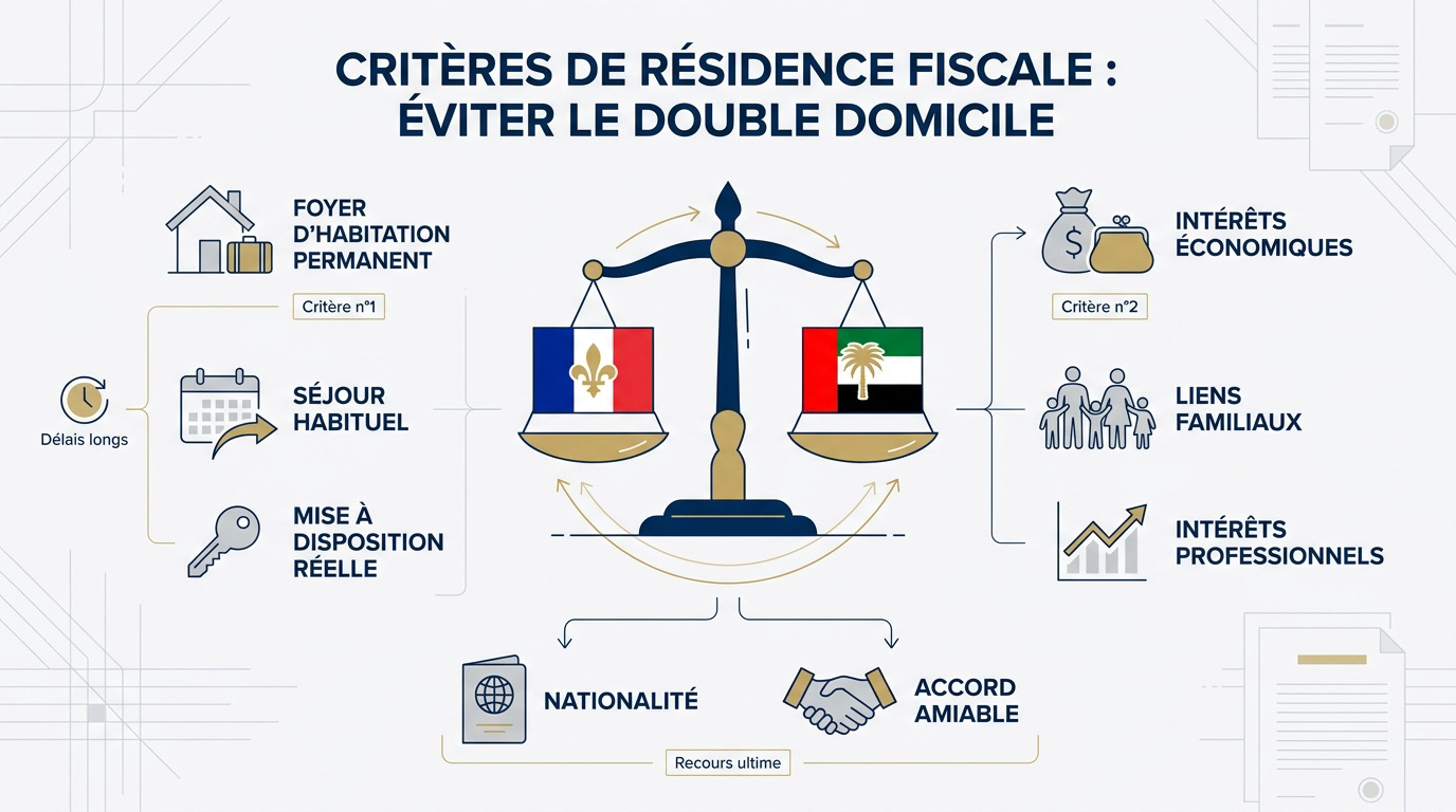 Critères de départage de la résidence fiscale entre la France et les Émirats arabes unis