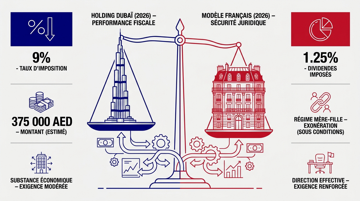Comparatif stratégique entre une holding à Dubaï et une holding en France pour l'année 2026