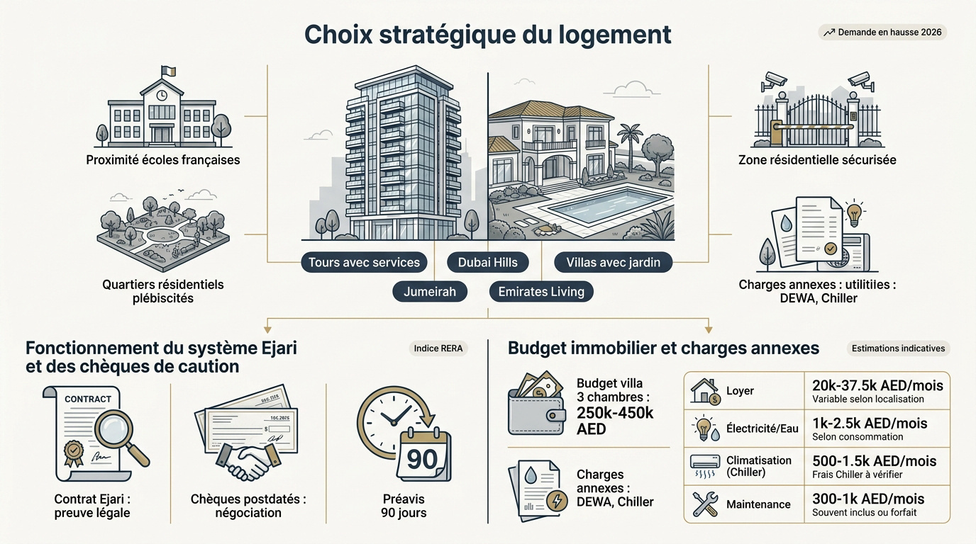 Infographie sur le choix stratégique du logement pour les familles à Dubaï