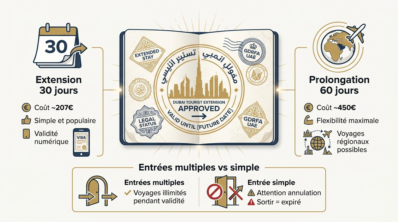 Options de prolongation de visa touristique à Dubaï pour 30 ou 60 jours