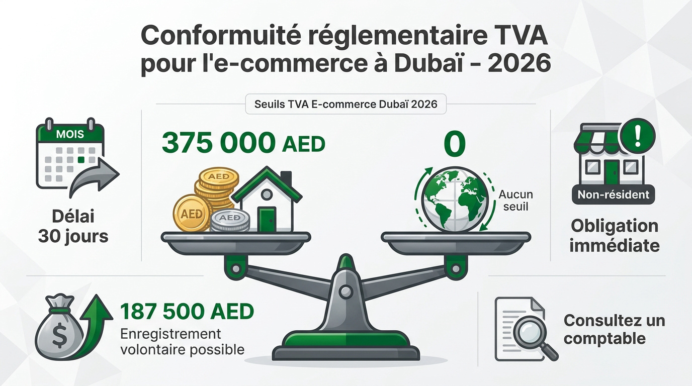 Infographie des seuils de TVA e-commerce à Dubaï pour 2026