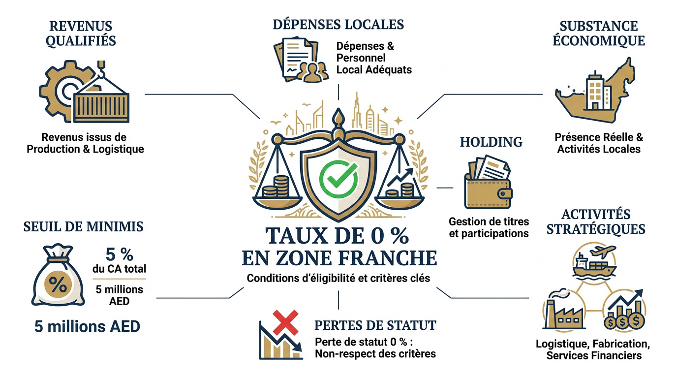 Critères d'éligibilité pour l'impôt sur les sociétés à 0 % en zone franche à Dubaï