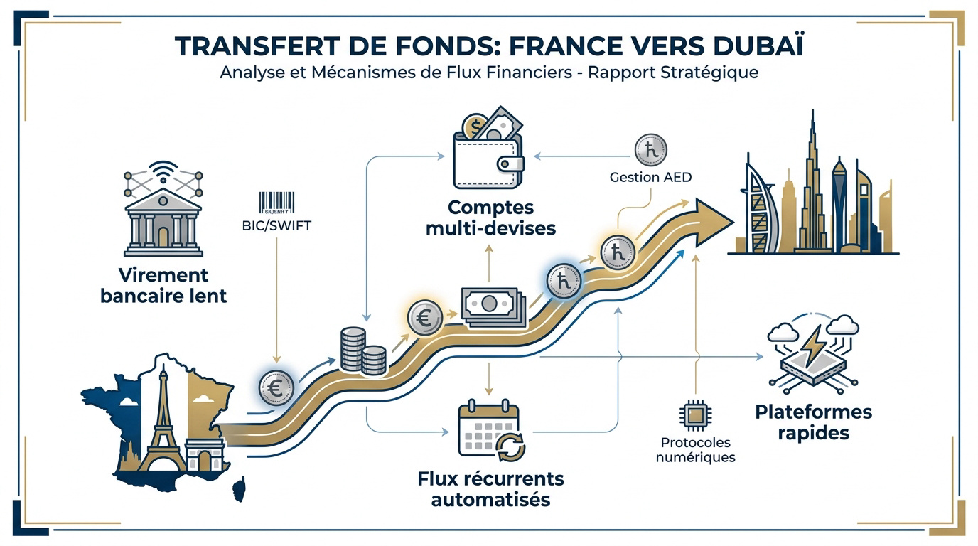 Illustration d'un transfert financier international entre la France et les Émirats arabes unis
