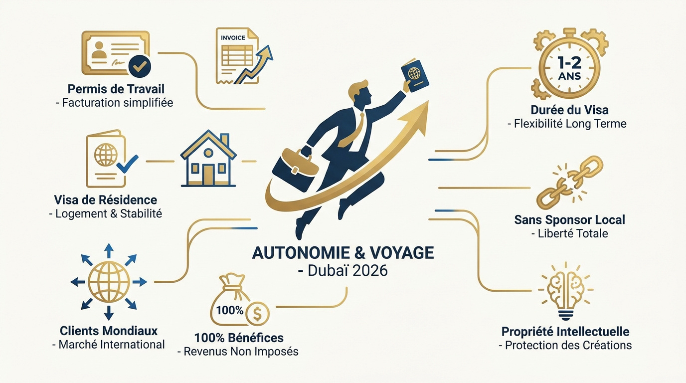 Freelance travaillant en toute autonomie à Dubaï sans sponsor local en 2026