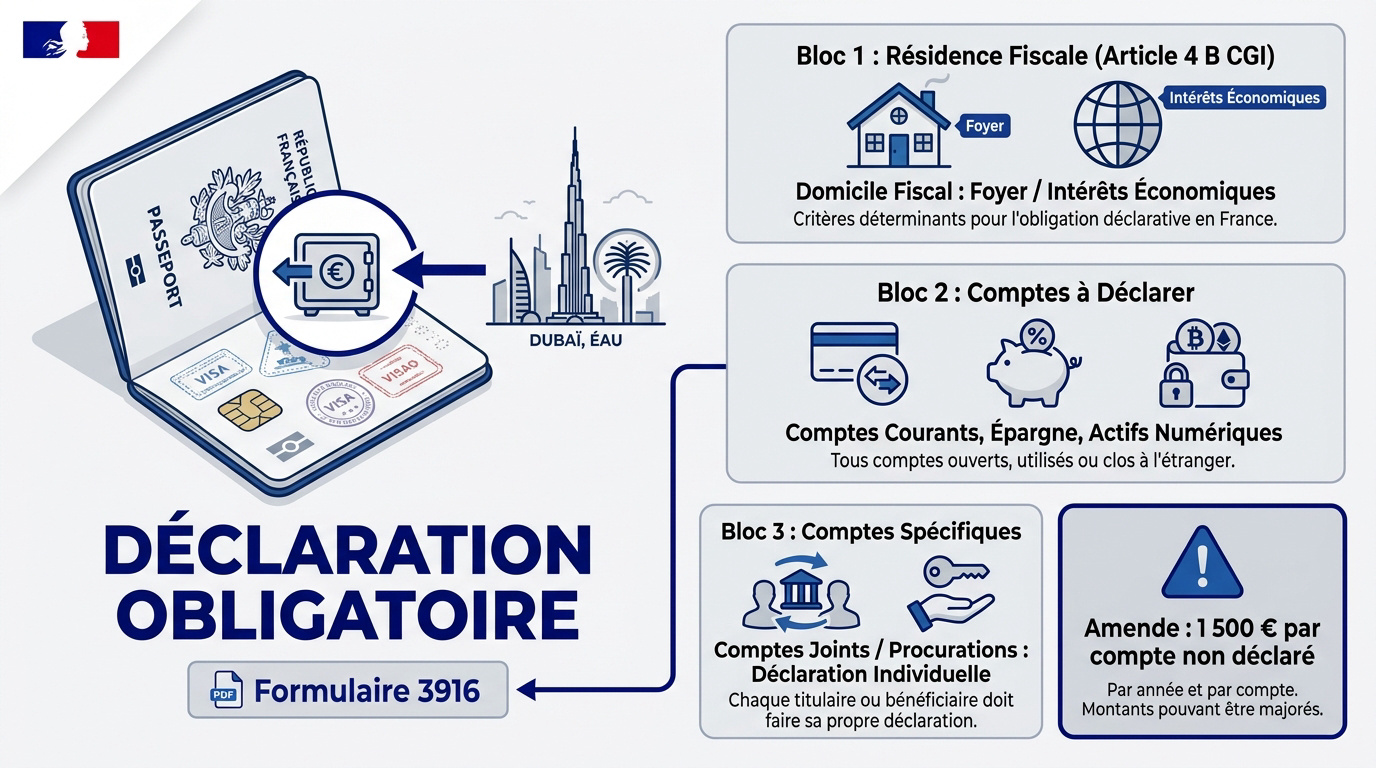 Procédure de déclaration fiscale des comptes bancaires à Dubaï pour les résidents français